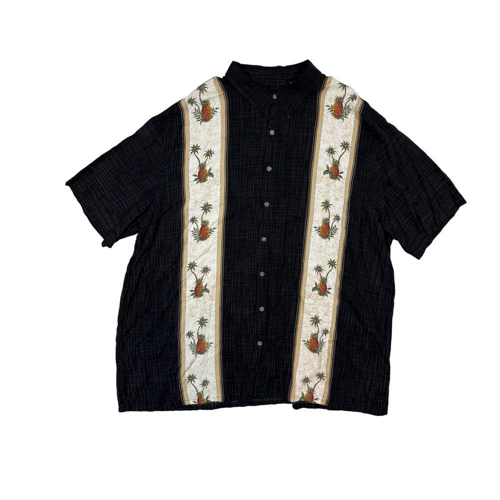 Batik Bay Button Down Mens 3XLT Black Tropical Pineapple Palm Tree Shirt